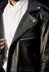 Biker Leather Jacket with removable protection