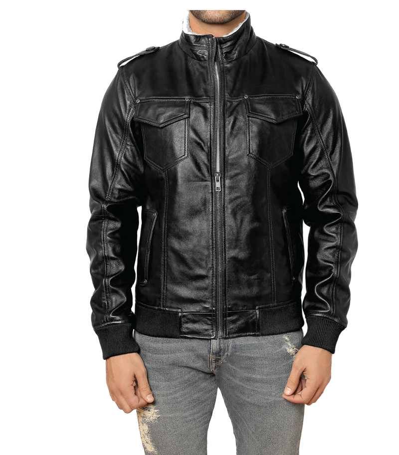 Crusader Black Leather Jacket - Sims Leather