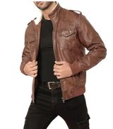 Crusader Cappuccino Leather Jacket - Sims Leather