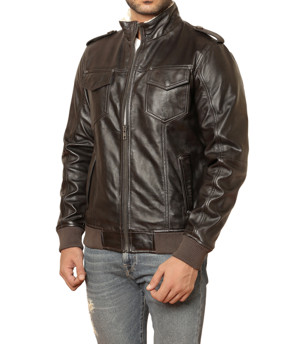 Crusader Dark Brown Leather Jacket - Sims Leather